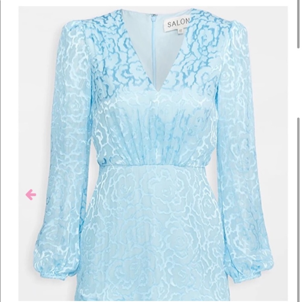 Saloni Alya Heart Jacquard Long Sleeve Silk Minidress In Ice Blue Size 8 - Picture 2 of 4